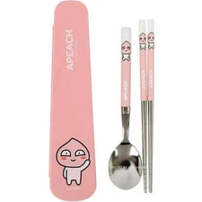 Kakao Friends Apeach Junior Stainless Steel Spoon Chopsticks Case Set Pink