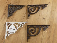4 Shelf Brackets Cast Iron Rustic Welding **READ** BROKEN ENDS REPURPOSE