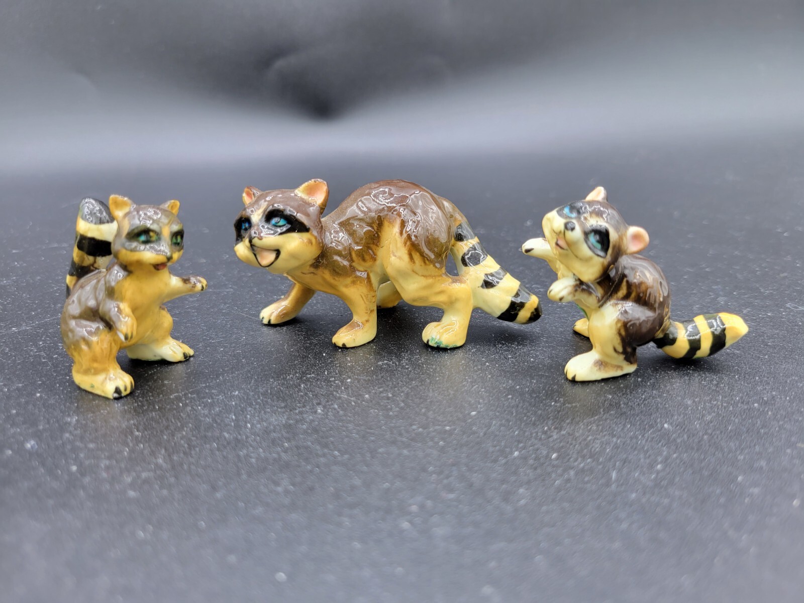 3 vintage miniature raccoons bone china porcelain figurines like HR mom