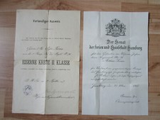 Hamburg R.I.R.76 Urkunden Eisernes Kreuz 1914 und Hanseatenkreuz