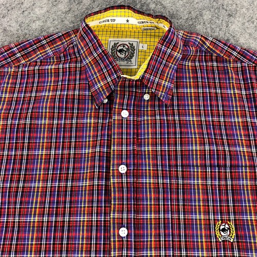 Cinch Mens Button Down Shirt Large Red Multicolor Plaid Short Sleeve Pocket - Picture 5 of 10
