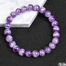Natural Amethyst Stone Beaded Bracelet Purple Crystal Gemstone Stretch Bracelet