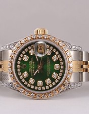 Rolex Lady Datejust 26mm Two-Tone Diamond Bezel Lugs Green String Diamond Dial 3
