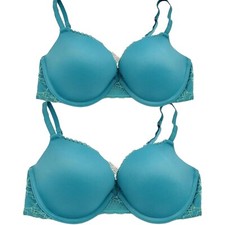 Lot of 2 NEW Auden Bra 32C Women's Radiant Plunge Coverage Push Up Turquoise
