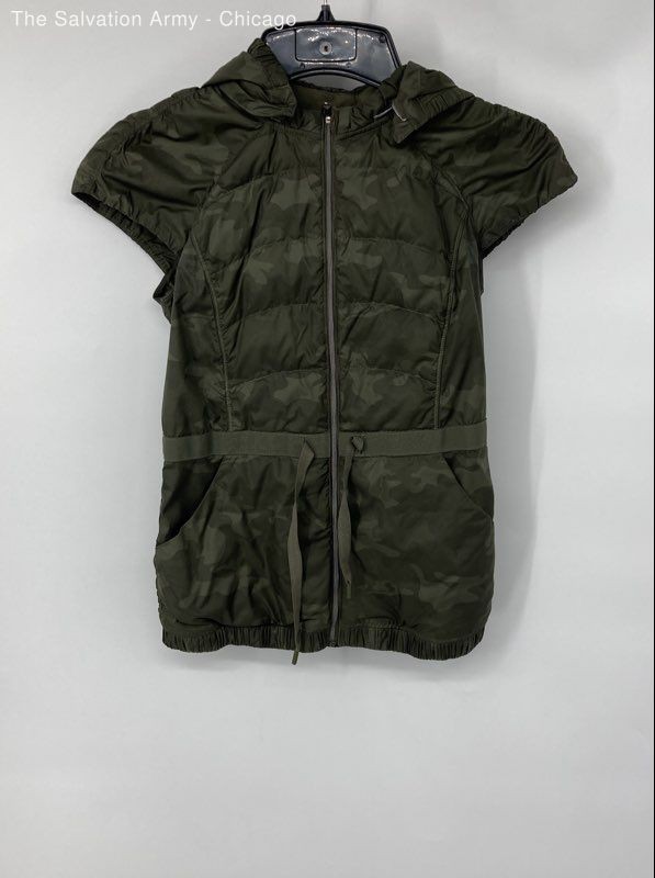 Lululemon Womens Green Camouflage Hooded Pockets Full-Zip Puffer Vest Size 4