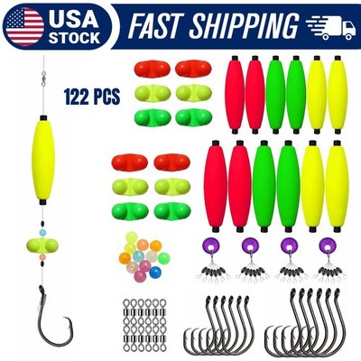 122PCS Catfishing Tackle Kit - Floats Hooks Bell Swivels Rig Accessories