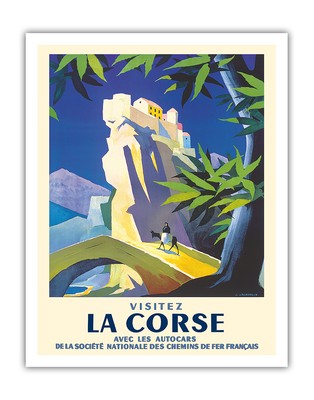 Visit Corsica (la Corse) France - Vintage Travel Poster by Jean Jacquelin 1960