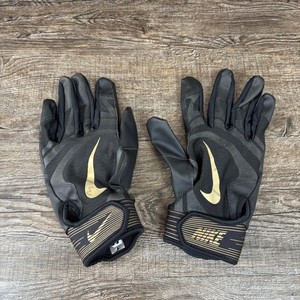 Nike Alpha Huarache Batting Gloves Youth XL Black Gold Full Finger Baseball