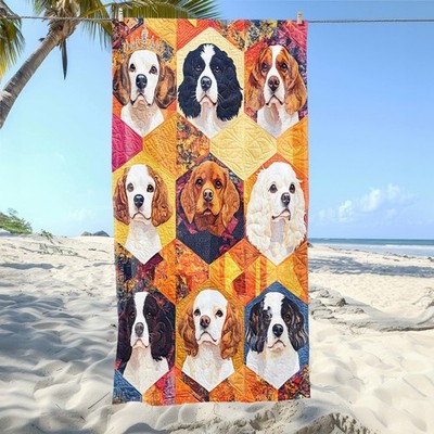 1pc Dog Faces in Squares Beach Towel - Soft, Ultra-Absorbent Microfiber, Light