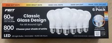 Feit 60w LED Light Bulbs - 6 Pack - Adjustable White - Dimmable - A19
