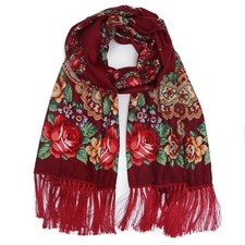 Traditional Ukrainian Tassel Scarf Wrap for Women Warm Soft Scarves Wine red