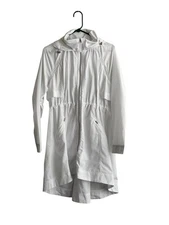 Athleta Womens White Drip Drop Long Sleeve Hooded Rain Jacket Size Medium