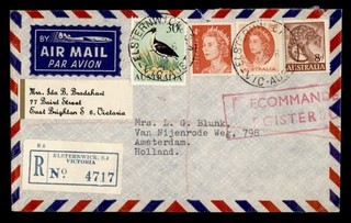 DR WHO 1966 AUSTRALIA REGISTERED ELSTERNWICK AIRMAIL TO NETHERLANDS R83699