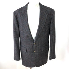 Stafford 42L Men's 100 Wool Blend Button Sport Coat Jacket Gray Plaid MINT