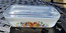 Vintage Fire King Milk Glass Fruit Harvest Loaf Pan With Clear Lid
