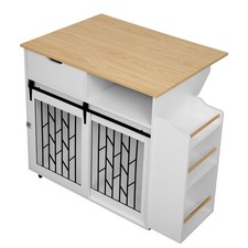 Pet Furniture Kitchen Island Dog Crate Cattery End Table w Wheels Sliding Doors