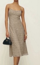 Reformation Midi Dress Beige Leaf Sleeveless A-Line Women’s Size 8