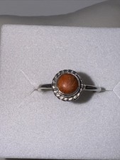 Vintage Sterling Silver Orange Stone Cabochon Rope Halo Boho Ring Size 6.75