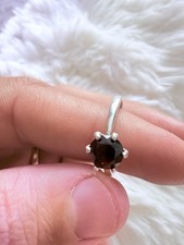 Silver Solitaire Ring with Natural Red Garnet 925 Sterling Silver Size 10