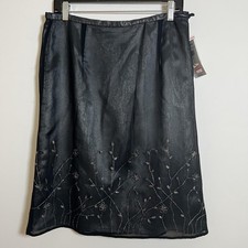 Vintage Skirt Medium Black Beaded Embroidered Floral Mesh Whimsigoth Dark Fairy