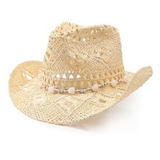 Straw Cowboy Hats for Women Men Western Cowgirl Hats with Cowboy Hat : Beige