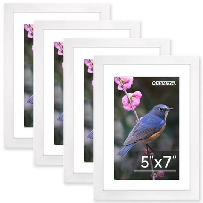 FIXSMITH 5x7 Picture Frame Bulk-4 Pack, Photo with HD 5''×7'', White*4