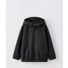 Zara Boys Black Hooded Raincoat Soft Shell Jacket 9 10 Fleece Lined Techwear