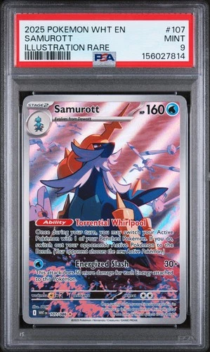 2025 POKEMON WHT EN-WHITE FLARE ILLUSTRATION RARE #107 SAMUROTT PSA 9