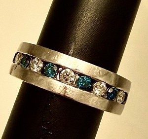 Men’s Blue And White Diamond Ring, White Gold