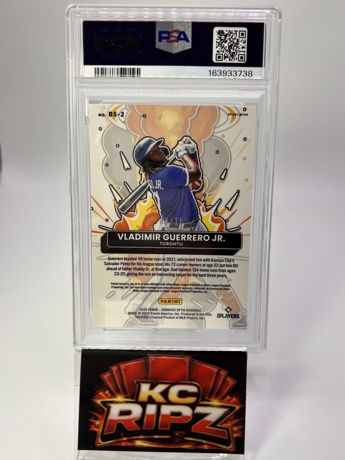 Panini 2022 Donruss Optic Bomb Squad BS-2 Vladimir Guerrero Jr. Gold /10 PSA 10 view 2