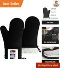 Luxurious Black Silicone Oven Mitts with Thick Cotton Lining - 12.5" Large Size