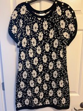 CHANEL COCO Mark Short Sleeve Dress Women Black White 【A】