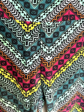 LuLaRoe One Size Leggings Rust Green Yellow Grassland Jungle Tribal Aztec Print