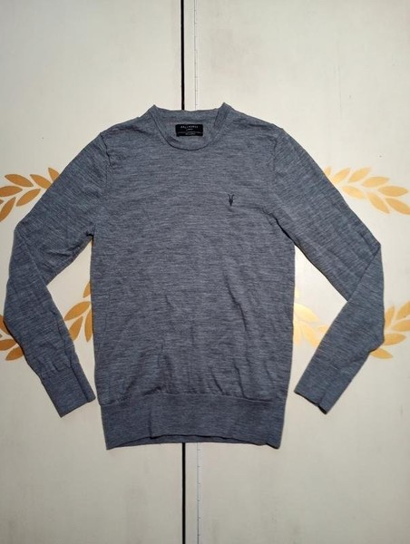 Men AllSaints Sweater Grey Wool 38 / M / 46 #4WA7