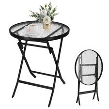 Folding Glass Outdoor Side Table 23.6 Inch Foldable Patio Bistro Table