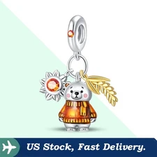 KUNSIR 925 Sterling Silver Charm for Bracelet Bear &Sunflower Pendant Dangle DIY