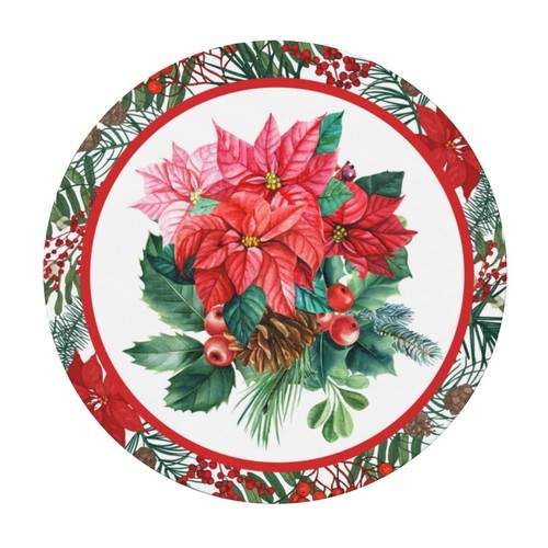 Christmas Holly Tablecloths Round Tablecloth Fitted Elastic Table Cover Washa... - Picture 3 of 9