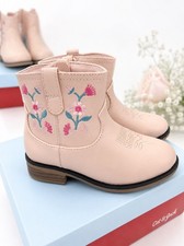 Cat  Jack Girls Pink Floral Embroidered Ankle Bootie Zip Block Heel 5