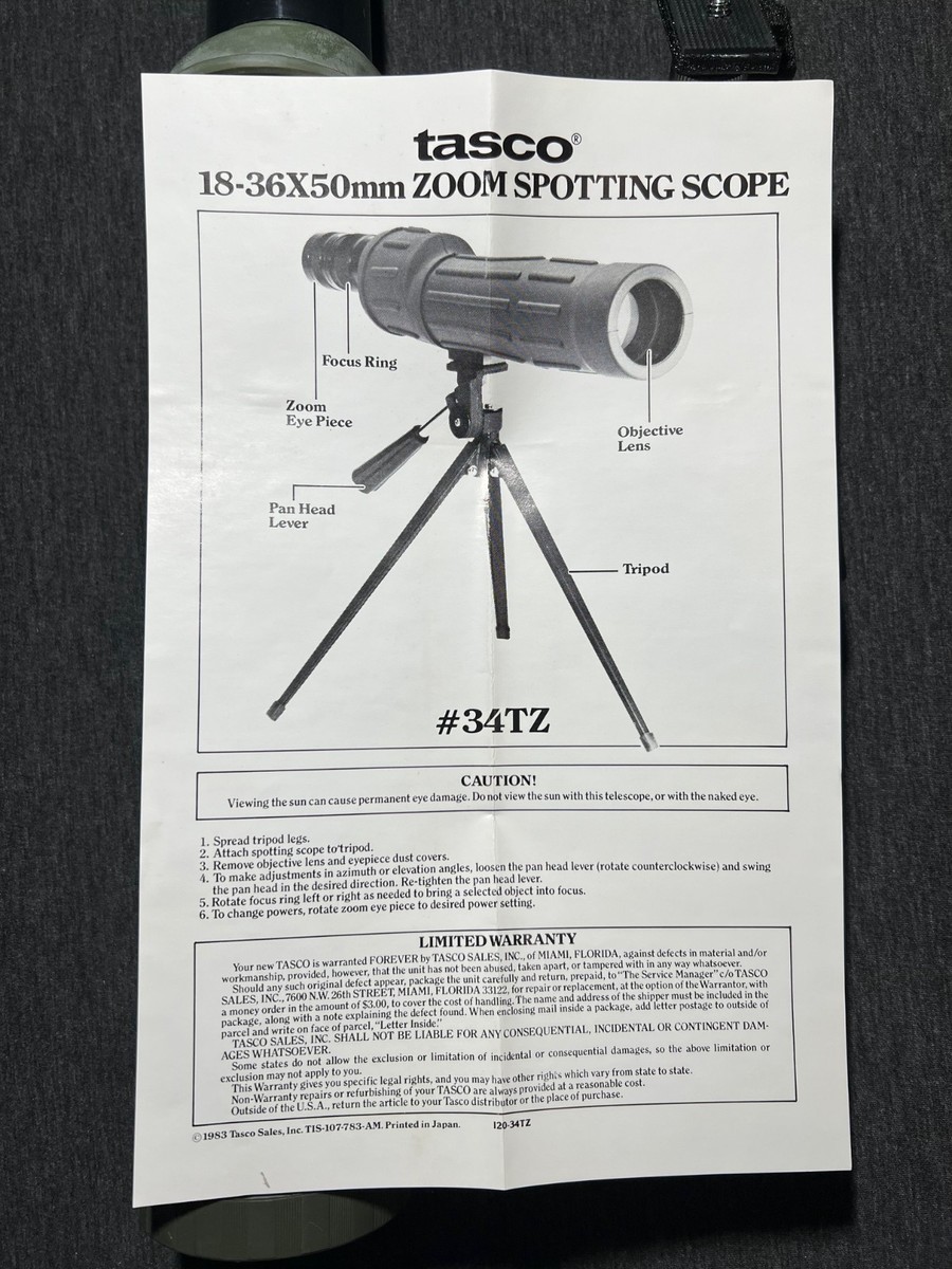 Tasco 34TZ 18-36x50mm Spotting Scope 1983 | eBay