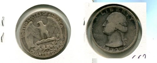 1932 S WASHINGTON SILVER QUARTER COIN VG 5520T