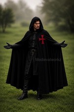 Medieval Hooded Knight Cloak Cape Crusader Costume LARP Cosplay Halloween Adult
