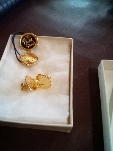 Nu Aspen vergoldete ASPEN LEAF 24 K vergoldet Pin und Ohrringe - Bild 2 von 5