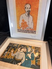 2 gerahmten Kunstdrucken vietnamesischer Propaganda Poster &ndash; Ho Chi Minh /