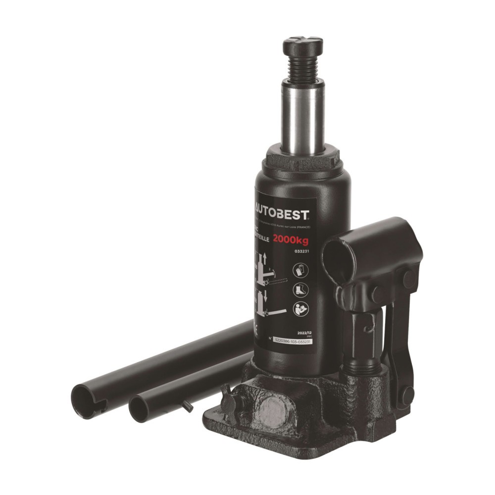 Cric hydraulique bouteille 2 Tonnes levage sécurisé de 15,8 à 30,8 cm