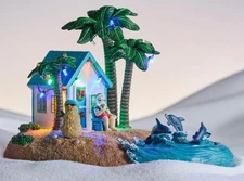 New St Nicholas Square Santa Beach Figurine Lights Music Free Shipping 7.25"