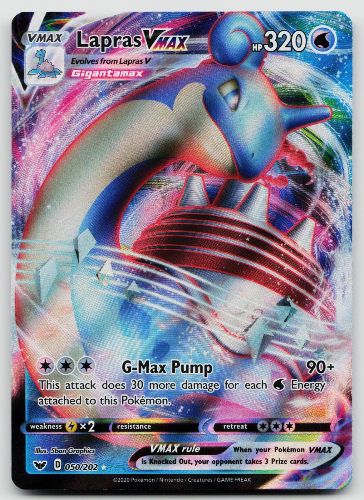 Lapras VMAX Ultra Rare SWSH01: Sword & Shield Base Set 050/202 - NM