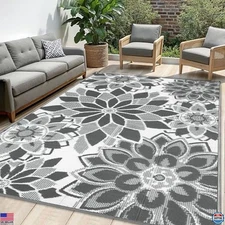 LOKHOM 6' x 9' Reversible Outdoor Rug - Waterproof Plastic Mat for Patio & Beach