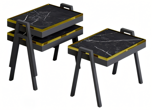 Elegantes Schwarzes Couchtisch-Set Aus Holz Im Modernen Stil-image