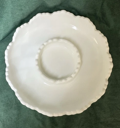 Vintage Fenton White Milk Glass Hobnail 8" Round Scalloped Edge Candy Dish