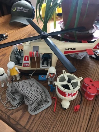 Vintage Playmobil 3789 Rescue Helicopter W  Accessories 1980’s Complete  Toy